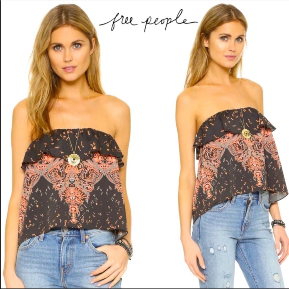 Free People Ruffled Strapless Boho Crop Top XS Like New!